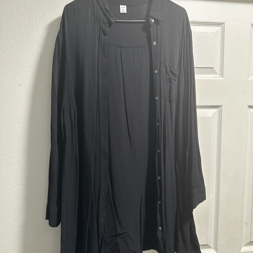 Old Navy Black Collared Shirt Dress